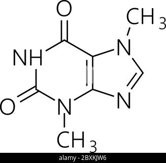 Koffein-Molekül. Einfache chemische Skelettformel. Vektorgrafik Stock Vektor