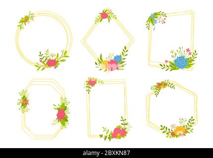 Floral Rahmen Hintergrund Set-Design, Boho floralen Elementen. Trendy kreative leere Hochzeit geometrische Karte. Botanische Schablone Rahmen, abstrakte Design-Komposition. Platz für Text. Vektorgrafik Stock Vektor