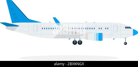 Passagierflugzeug Vektor flaches Material Design isoliertes Objekt auf weißem Hintergrund. Stock Vektor