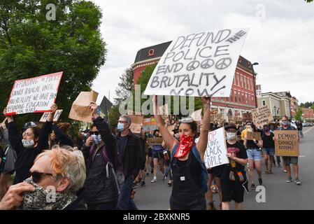 Protest gegen die Ermordung von Menschen mit Farbe durch die Polizei in den USA (Black Lives Matter), im Vermont State House und in den umliegenden Straßen, Montpelier, VT, USA. Stockfoto