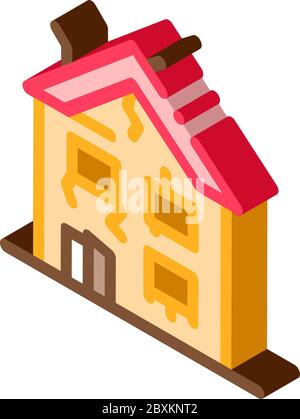 Zusammenbruch des alten Hauses isometrische Symbol Vektor-Illustration Stock Vektor