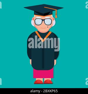 Ältere Frau Absolventen. Isoliert für Bildung Konzept Vektor-Illustration Stock Vektor