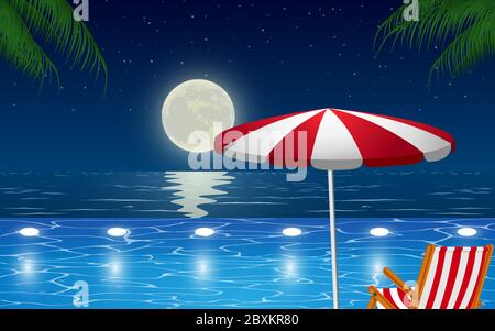 Blick auf den Außenpool am Strand in der Nacht Stock Vektor