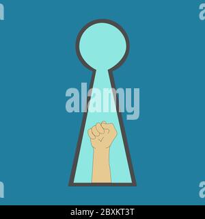 Symbol einer Hand gestikulierenden Erfolg Blick durch ein Schlüsselloch. Konzept des Erfolgs in der Wirtschaft und Leistung Stockfoto