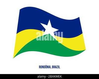 Rondonia Flagge schwenkten Vector Illustration auf weißem Hintergrund. Staaten Flagge von Brasilien. Stock Vektor