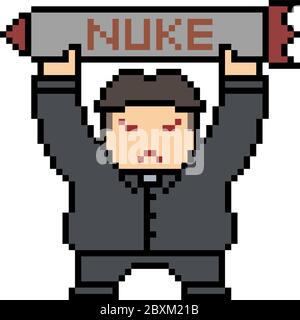 vektor Pixel Kunst Mann halten Nuke isoliert Stock Vektor