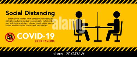 Halten Sie eine soziale Distanz in Restaurants und Cafés. Die Tische der Besucher befinden sich in sicherer Entfernung. Vektorgrafik Stock Vektor