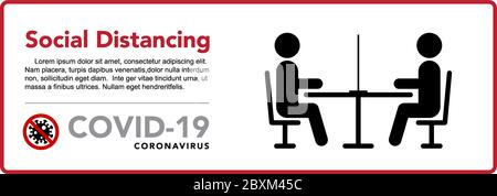 Halten Sie eine soziale Distanz in Restaurants und Cafés. Die Tische der Besucher befinden sich in sicherer Entfernung. Vektorgrafik Stock Vektor