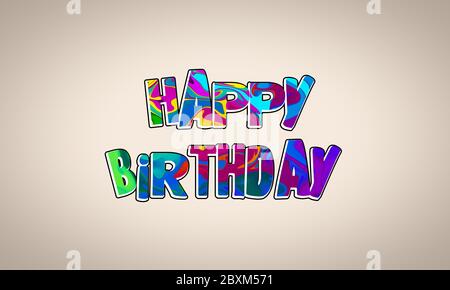 Kreative Happy Birthday Text Art mit bunten Tinte Textur auf einem Text. Ideal für den Druck, Plakate, Banner, Karten, Dekorationen, Geschenke, Vorlage etc. Stockfoto