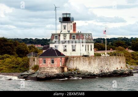 Roseninsel Leuchtturm in Newport, Rhode Island Stockfoto