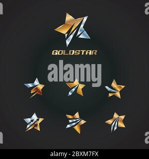 Glänzende Silber und Gold Star Logo Symbol Kollektion Stock Vektor