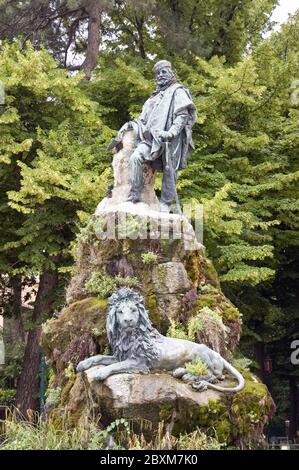 Das beeindruckende Denkmal für Giuseppe Garibaldi, das 1885 in den Giardini, Venedig, Italien errichtet wurde. Über 100 Jahre öffentlich ausgestellt. Stockfoto