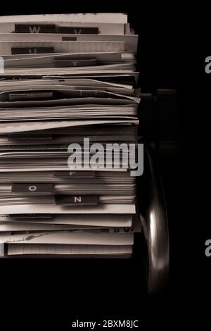 Vorderansicht des Vintage rolodex Feilers, Sepia-Toning Stockfoto