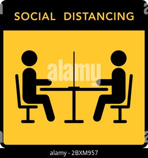 Halten Sie eine soziale Distanz in Restaurants und Cafés. Die Tische der Besucher befinden sich in sicherer Entfernung. Vektorgrafik Stock Vektor