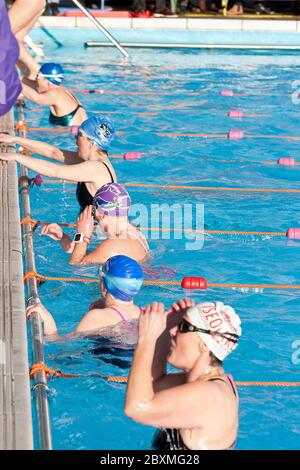 650 Teilnehmer aus ganz Europa nehmen an den zweijährlichen Kaltwasser-Schwimmmeisterschaften im Tooting Bec Lido in South, London, Großbritannien, Teil. 24.01.2015 Stockfoto