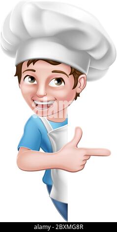 Kind Cartoon Boy Chef Koch Baker Kind Zeichen Stock Vektor