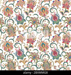 Fantasy Blumen nahtlose Paisley-Muster. Florales Ornament, für Stoff, Textil, Karten, Geschenkpapier, Tapetenvorlage. Pastellblau rosa beige auf w Stock Vektor