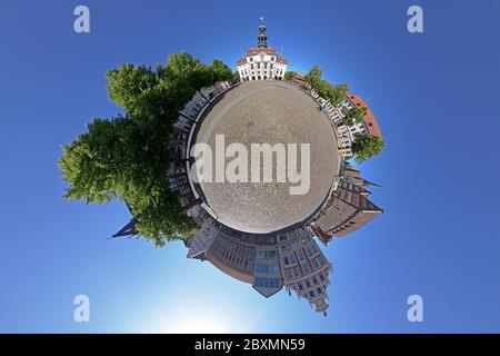 Little Planet Foto, Marktplatz mit Rathaus, Lüneburg, Niedersachsen, Deutschland Stockfoto