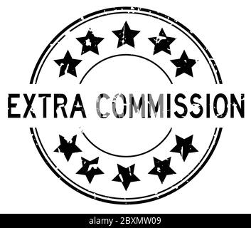 Grunge schwarz extra kommission Wort mit Stern-Symbol rund Gummi-Siegel-Stempel auf weißem Hintergrund Stock Vektor