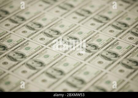 Gelddruck 100 Dollar Banknoten. 3d-Rendering-Illustration Stockfoto