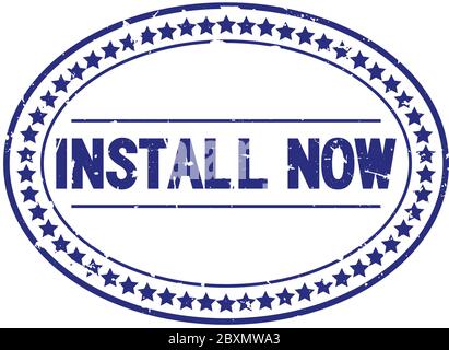Grunge blau jetzt Wort oval Gummi Dichtung Stempel auf weißem Hintergrund installieren Stock Vektor