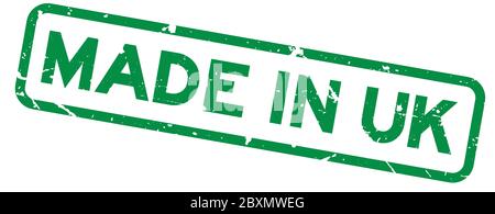 Grunge grün Made in UK (United Kingom) quadratische Gummidichtung Stempel auf weißem Hintergrund Stock Vektor