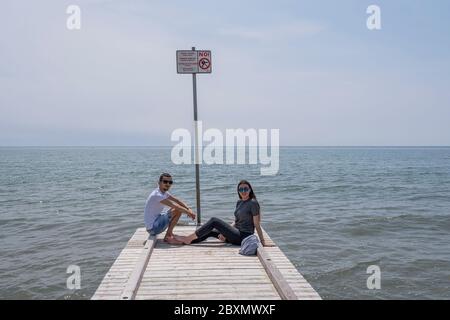 VENEDIG, ITALIEN - MAI 23: Blick auf Jesolo Strand, von heute haben sie die Strände in Venetien am 23. Mai 2020 in Venedig, Italien wieder eröffnet. Stockfoto