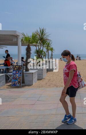 VENEDIG, ITALIEN - MAI 23: Blick auf Jesolo Strand, von heute haben sie die Strände in Venetien am 23. Mai 2020 in Venedig, Italien wieder eröffnet. Stockfoto