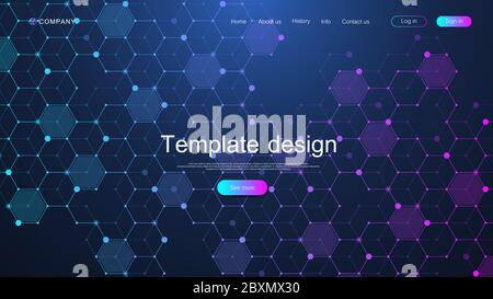 Website Vorlage Design. Wissenschaftlicher Hintergrund mit World Data Connecting Network and Communications Concept mit MAP Dots Innovation Pattern Stock Vektor