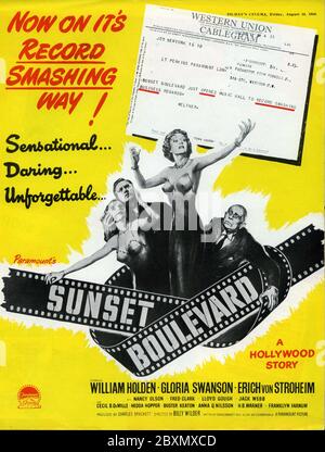 NANCY OLSON WILLIAM HOLDEN GLORIA SWANSON und ERICH von STROHEIM im SONNENUNTERGANG BOULEVARD-Regisseur BILLY WILDER Schriftsteller CHARLES BRACKETT BILLY WILDER und D. M. MARSHMAN Jr Paramount Pictures Stockfoto