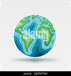 Erddarstellung der grünen Papier geschnitten Weltkarte. Geschichtete Papier-Ausschnitt Vektor-Illustration für den Schutz der Planeten. Stock Vektor