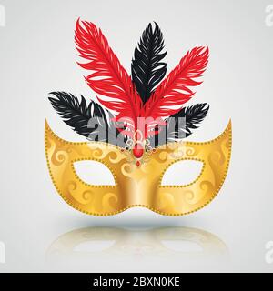 Goldene Maske Karneval mit Feder Vektor Illustration für Karneval Festival Stock Vektor