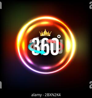 Winkel 360 Grad Zeichen mit Kreislicht. vektor-Illustration. Stock Vektor