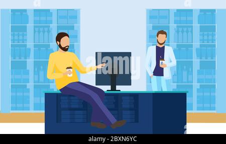 Zwei Freunde sprechen im Büro miteinander Stock Vektor