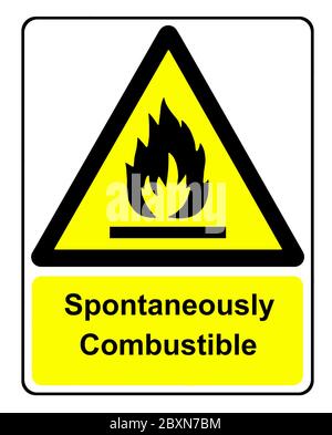 Gelbe Warnzeichen für spontan brennbare Flüssigkeiten Stockfoto