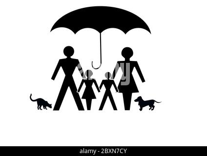 Familie unter Dach Stockfoto