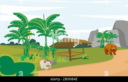 Tiere spielen im natürlichen Garten Stock Vektor