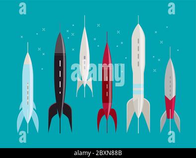 Space Rakete, Retro. Raumschiff Raumschiff Raumschiff Vektor-Illustration Stock Vektor