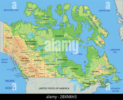 Detaillierte Kanada-Karte mit Beschriftung. Stock Vektor
