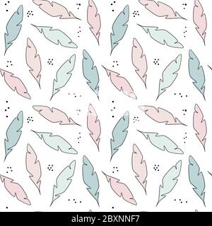Niedlich trendy Pastell abstrakt Hand gezeichnet nahtlose Vektor Muster Hintergrund Illustration mit Federn modernes Design für Papier, Cover, Stoff und Interi Stock Vektor