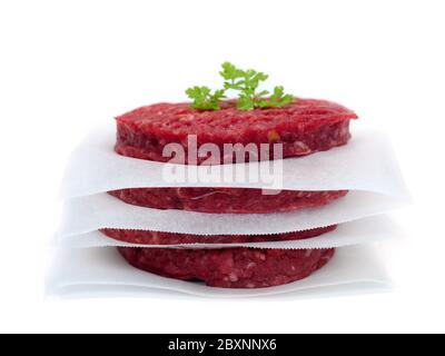 Burger-Patties isoliert auf weißem Hintergrund Stockfoto