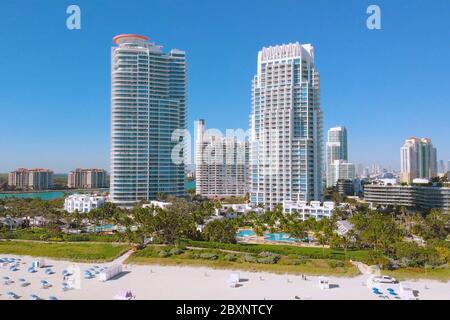 Luftaufnahme South Pointe Beach, Miami, Florida Stockfoto