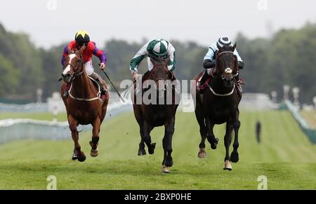 Moon King unter Ben Harry Bentley (Mitte) gewinnt das Betway Handicap auf der Rennbahn Haydock Park. Stockfoto