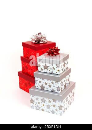 Weihnachtsgeschenke auf dem weißen Hintergrund isoliert Stockfoto