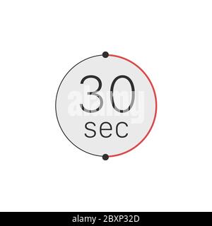 30 Sekunden Timer, Stoppuhr oder Countdown-Symbol. Zeitmessung. Chronometr-Symbol. Stock Vektor Illustration isoliert auf weißem Hintergrund. Stock Vektor