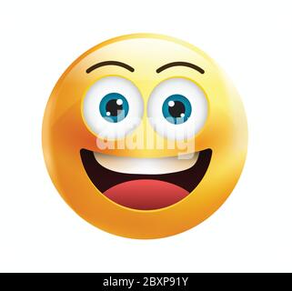 Hochwertiger Emoticon-Vektor auf gelbem Hintergrund. Fröhliche Emoji mit Augen.Gelbes Gesicht erröten und lächeln Emoji.Smiley Gesicht Vektor. Stock Vektor