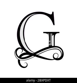 Schwarzer Buchstabe G. großer Buchstabe für Monogramme Stock Vektor
