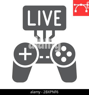 Spiel-Streaming Glyph-Symbol, Videospiele und Stream, Live-Stream Zeichen Vektorgrafiken, editierbare Strich Solid-Symbol, eps 10. Stock Vektor