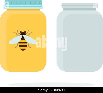 Leere Dosen und Gläser Honig Vektor flaches Material Design isoliertes Objekt auf weißem Hintergrund. Stock Vektor
