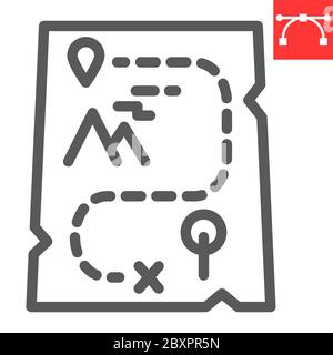 Cartoon Karte Linie Symbol, Videospiele und Schatz, Abenteuer-Spiel Zeichen Vektorgrafiken, editierbare Strich lineare Symbol, eps 10. Stock Vektor